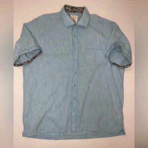 3 FOR $15 Marcello Blue Linen Cotton Short Sleeve Button Up Size XL Paisley
